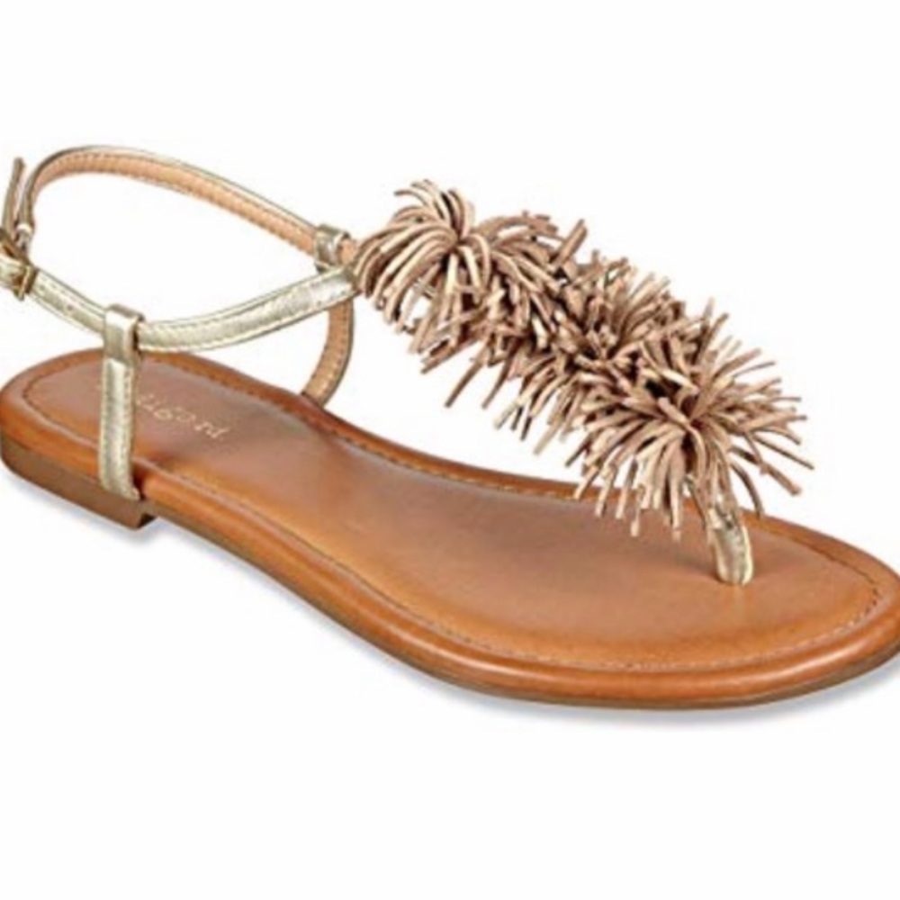 BRAND NEW Indigo Rd Fringe Sandals Gold Taupe 6.5